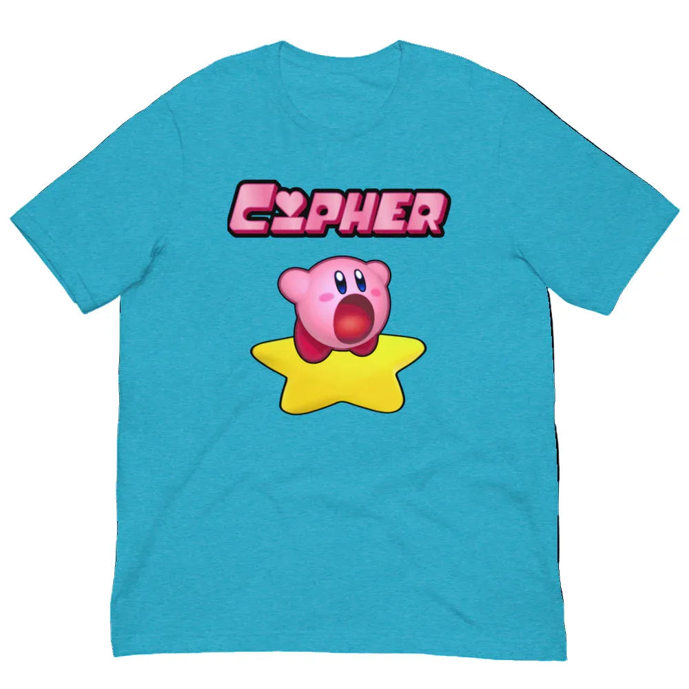 CIPHER Kirby puff graphic tee in heather aqua, vintage cartoon print