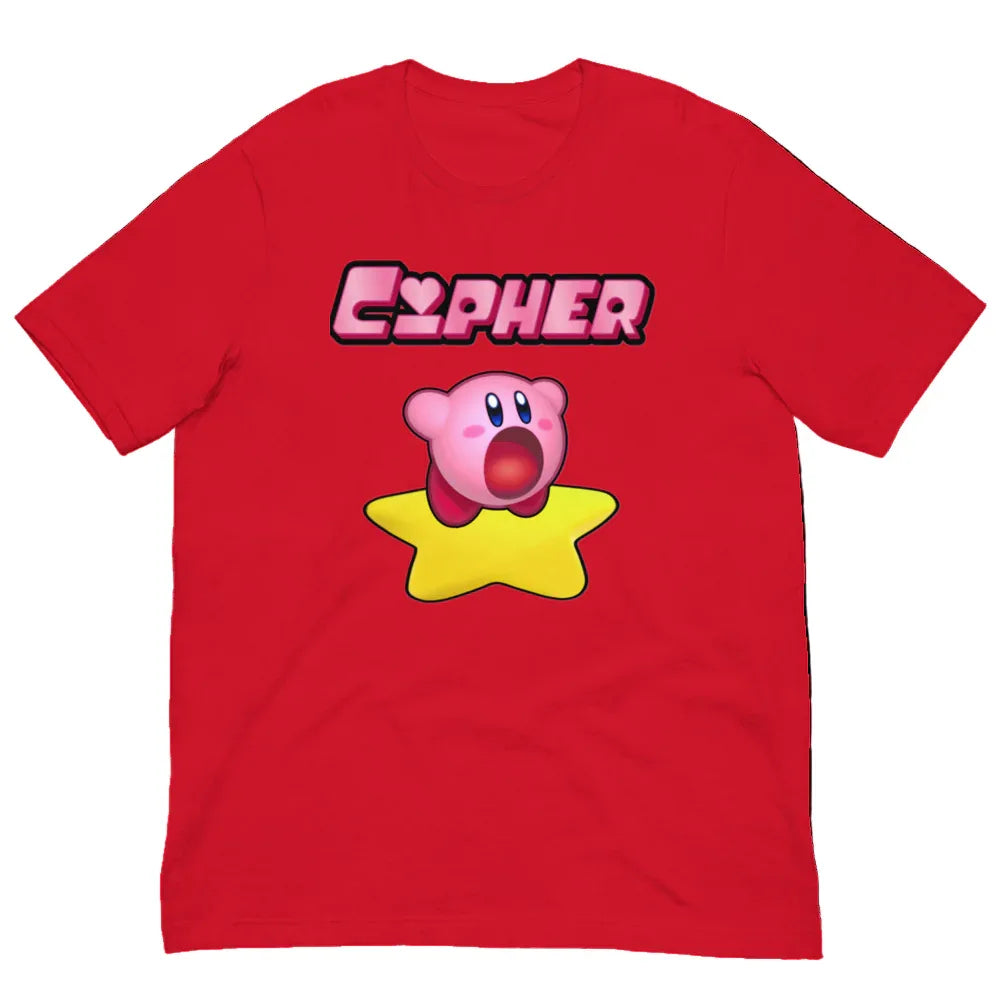 CIPHER Kirby puff graphic tee in red, retro cartoon character design