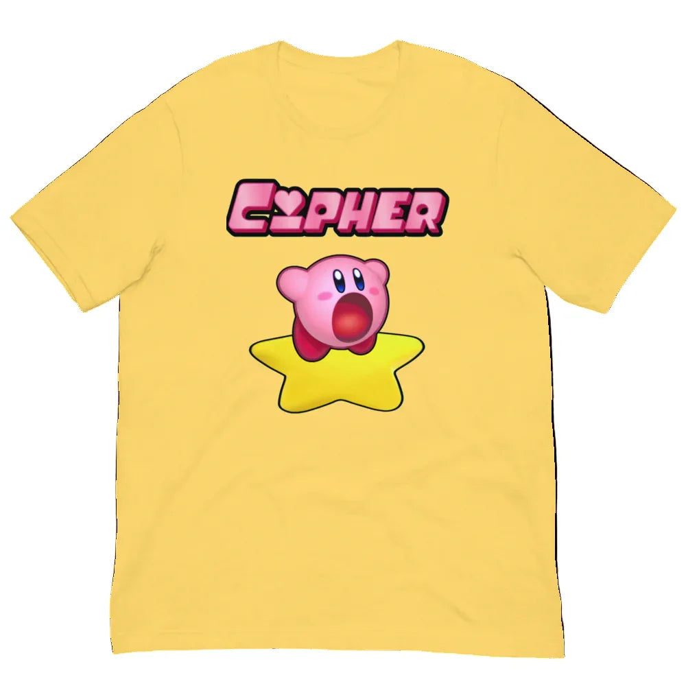 CIPHER Kirby puff graphic tee in yellow, 90s cartoon character graphic