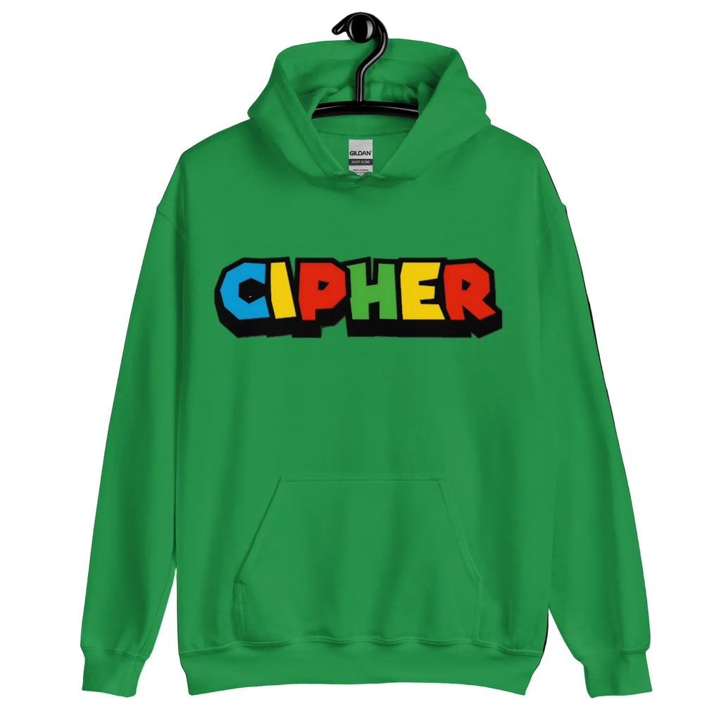 CIPHER Irish green Super hoodie with retro N64 gaming graphics